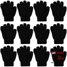 3-24 Pairs Winter Knit Gloves for Kids - White Finger Gloves for Black-12pairs