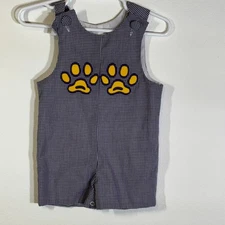 Precious Kids Purple White Gingham One Piece Romper Tiger Paws Sz 6M Embroidered