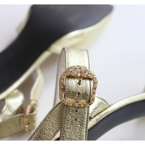 1960's Vintage Joyce Gold Lame High Heels Women's 8 N to 8-1/2 (8.5) Ankle Strap - Picture 5 of 7