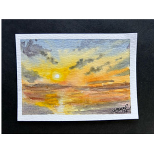 ACEO original watercolor Golden Sunrise at Sea Joanna Z Conti