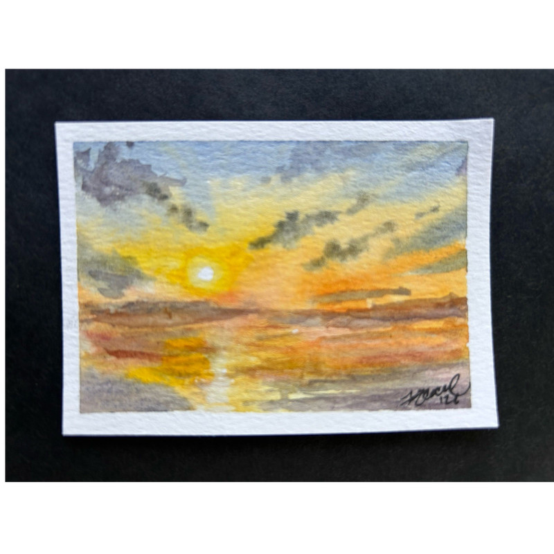 ACEO original watercolor Golden Sunrise at Sea Joanna Z Conti