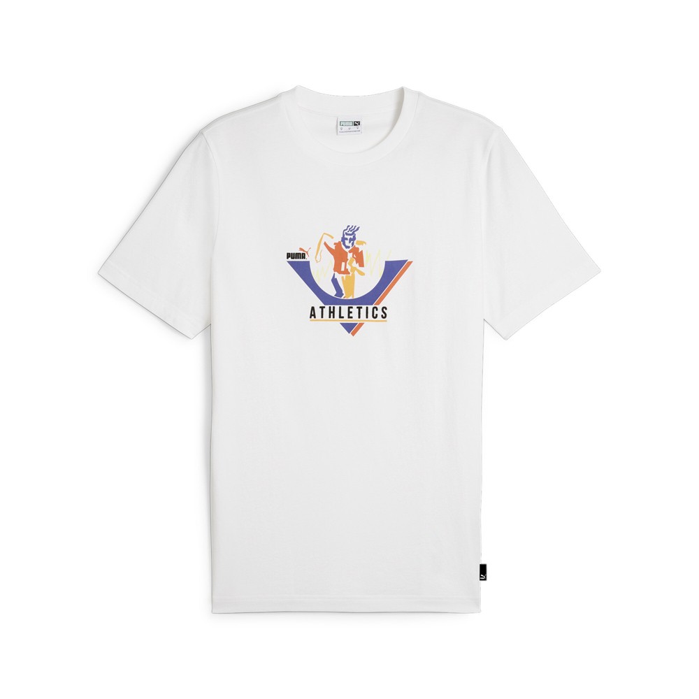 PUMA Mens White Graphic Athletic Short Sleeve Crew Neck T-Shirt Casual Top 62