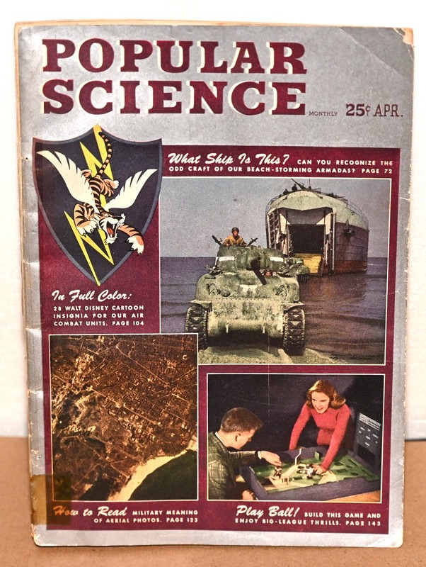 POPULAR SCIENCE MONTHLY MAG APRIL 1944 W/ 28 DISNEY  AIR COMBAT UNIT INSIGNIA