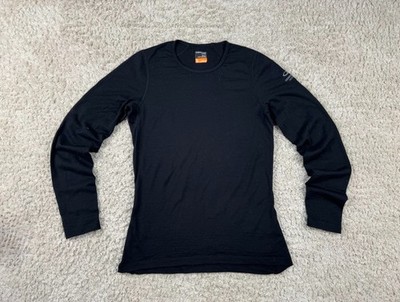 Women Icebreaker Merino 200 Wool Black Crew Neck T-shirt Long Sleeve Termo M