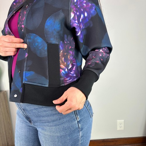 DKNY Black Purple & Blue Floral Bomber Jacket SIZE SMALL - Picture 5 of 8