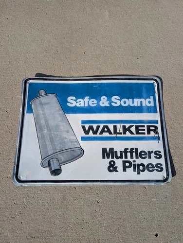 Vintage Walker Mufflers and Pipes Sign  Aluminum 24 x 18 Stout Sign Co