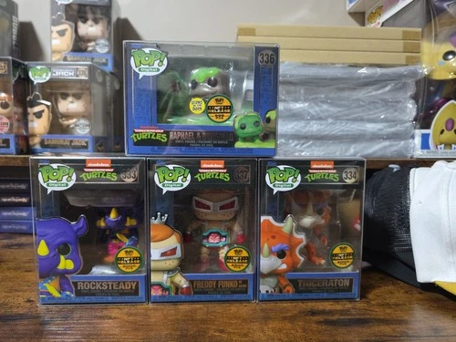 Funko Digital Tmnt Pop! Bundle W/ Grail: Rockseady,Triceraton,Raphael&Donatello