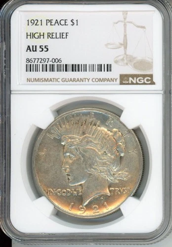 1921 Peace Dollar High Relief AU55 NGC 8677297-006 Key Date