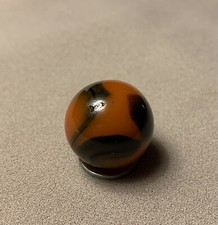 Vtg Alley Agate Company Orange Black Gray Swirl Glass Shooter Marble 0.858