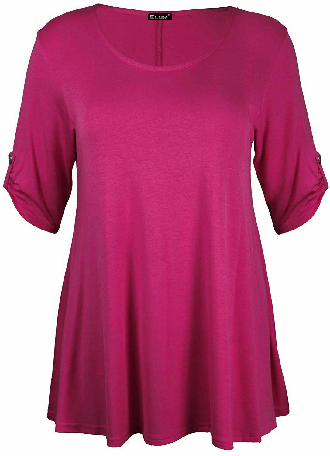 LADIES SHORT TURN UP SLEEVES BUTTON FLARED PLUS SIZE WOMEN SWING DRESS LONG TOP eBay