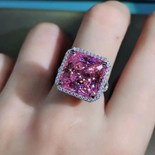 5.60 Ct Natural Pink Sapphire & Diamond Wedding Ring 925 Sterling Silver Size 5 - Picture 7 of 10