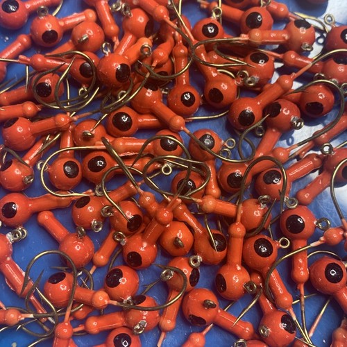 20 Hotball Brass Hook Jig Heads .15 Oz Red & Black Painted Eye
