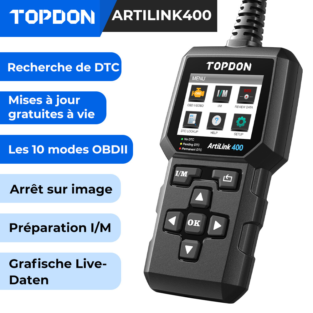 Scanner OBD2 TOPDON AL400 pour Réinitialisation des Voyants ABS SRS et Moteur
