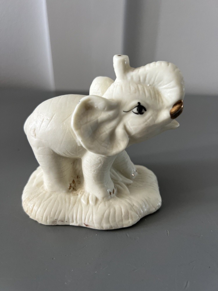 Vintage White Bisque Elephant Figurine  w/Gold Accents