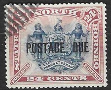 Stamps North Borneo 1895 Postage Due 24c blue+red 1894 stamp opt used SGD11b