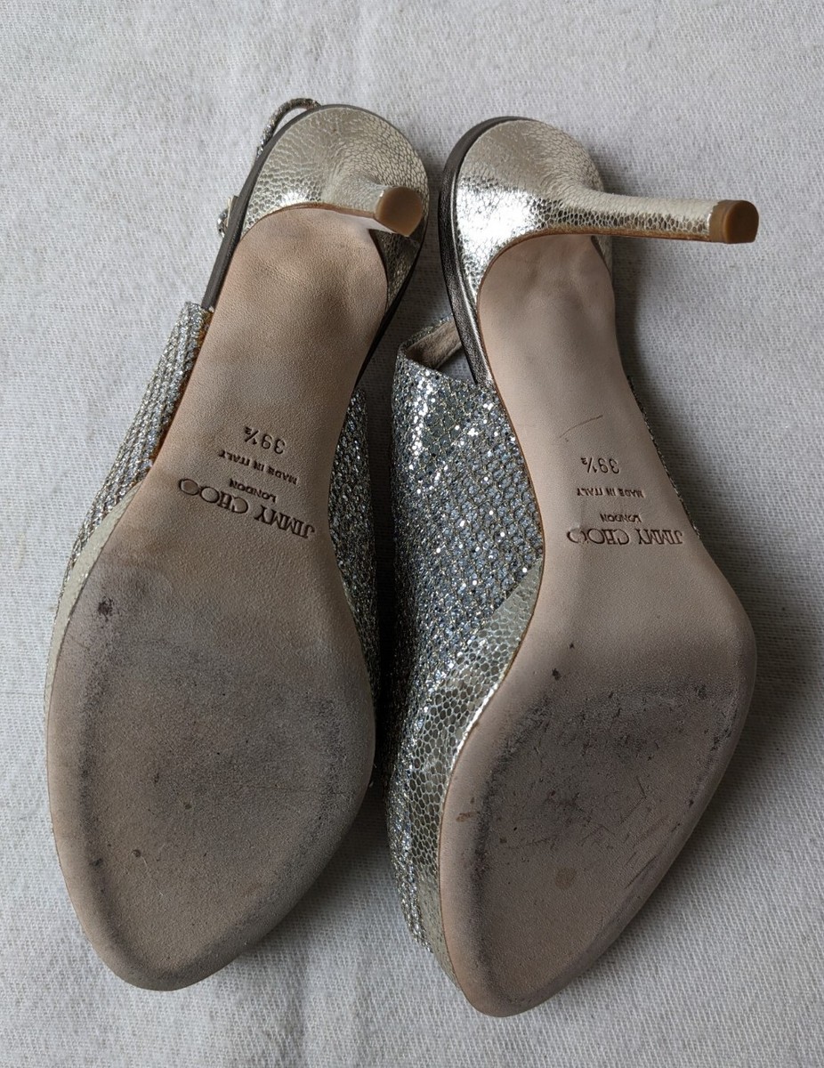 Jimmy Choo Shoes Womens 39.5 Champagne Sparkle Open Toe Nova