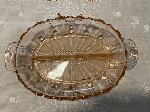 SALE Anchor Hocking OYSTER AND PEARL Pink Glass Oval Divided Relish Dish Vtg EUC
