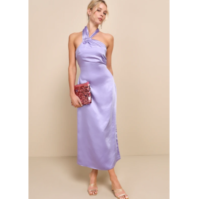 Lulus Perfectly Sleek Lavender Satin Halter Slip Midi Dress, #2302171, Sz  M, $40 | eBay