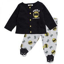 Batman Hero In Training Outfit with Snap Shirt and Baby Footed Pants Black