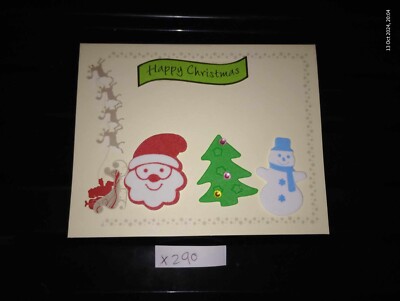 Luxus handgefertigte personalisierte Weihnachtskarte beige Weihnachtsmann Schneemann Baumschlitten X290