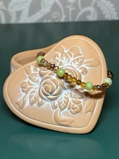 Handmade Light Green Gemstone and Amber Colored Glass Beaded Bracelet 