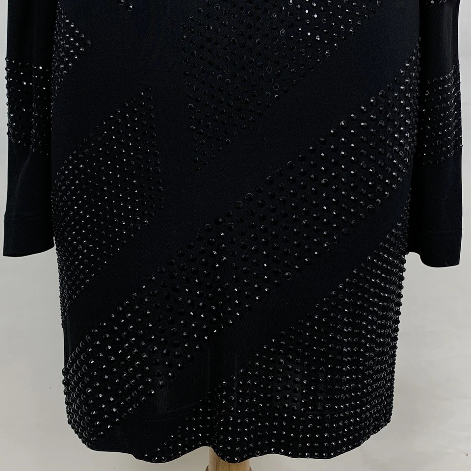 Vestido para mujer Haute Hippie mediano negro con cuentas midi manga larga cóctel rayón Foto 3 de 4