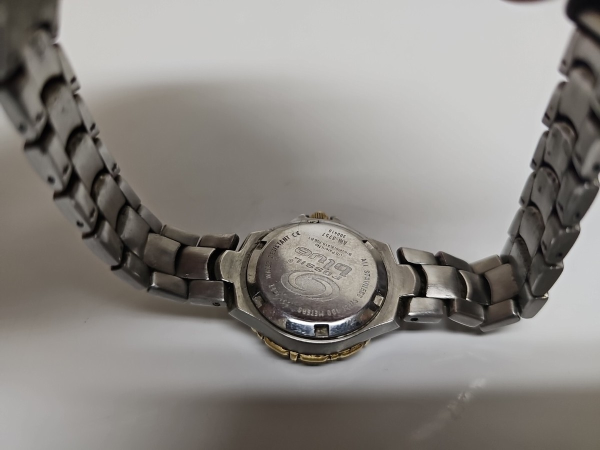 Ladies Fossil Blue AM-3757 Two Tone Mother of Pearl Dial Crystal