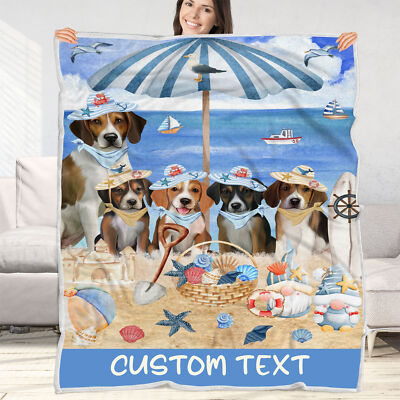 American English Foxhound Dog Blanket Personalized Throw Woven Fleece Sherpa NWT