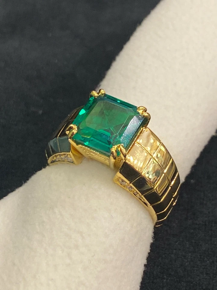 4,43 Cts Runde Brilliant Cut Natürlich Diamanten Smaragd Herren Ring In 18K Gold - Bild 3 von 4