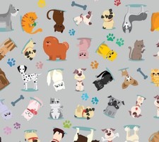 CANE,GATTO,CANI, GATTI ANIMALI 50CM STOFFA AMERICANA 100% COTONE ALTEZZA 110CM 