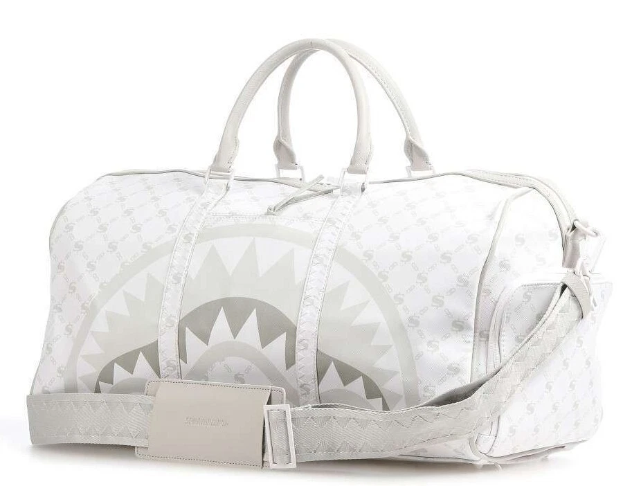 Sprayground Money $ White Monogram Duffle Shark In Paris Dollar