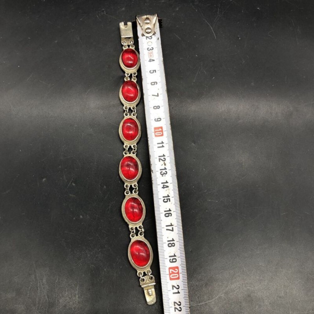 Old Chinese tibet silver inlay red gemstone handmade