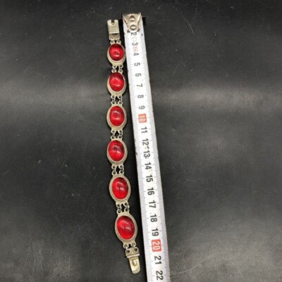 Old Chinese tibet silver inlay red gemstone handmade