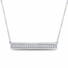 1/2Ct Baguette Diamond Slender Bar Horizontal Pendant Necklace 10K White Gold