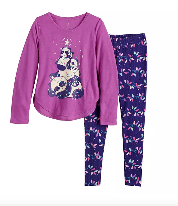 Ensemble Pyjama Fille SO Tunique Et Legging Polaire Rouge - Taille M (10) Et XL (14) Avec Chaussettes