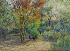 Art Oil painting At-the-Garden-Jacques-Martin-Ferrieres spring landscape flowers