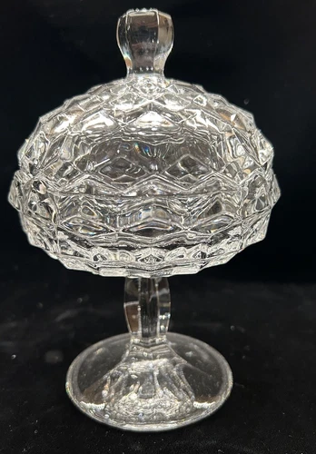 Vintage Fostoria American Clear Glass Pedestal Compote Jelly Dish With Lid 7.5”