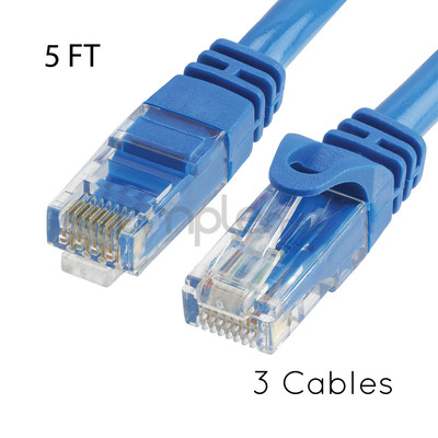 3 pack CAT6 Cable 5FT Ethernet Lan Network CAT 6 RJ45 Patch Cord Internet Blue