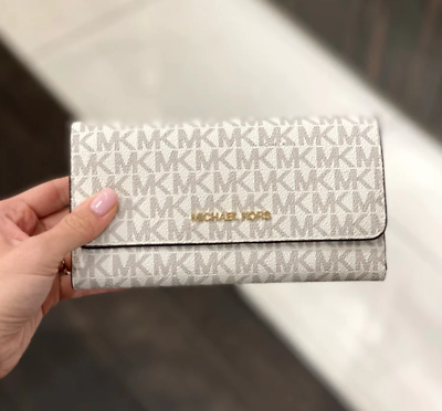 MICHAEL KORS JET SET TRAVEL MK Signature Leather LARGE TRIFOLD