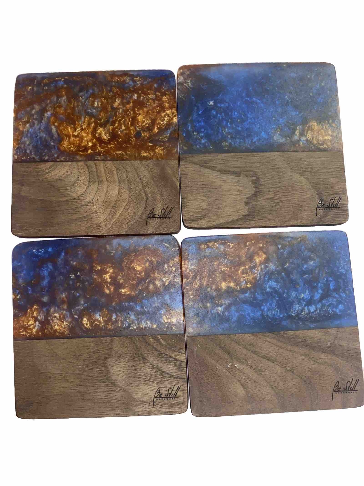 Be Still Woodworks Handmade 4 x 4 Epoxy & Wood Coaster Set of 4-image
