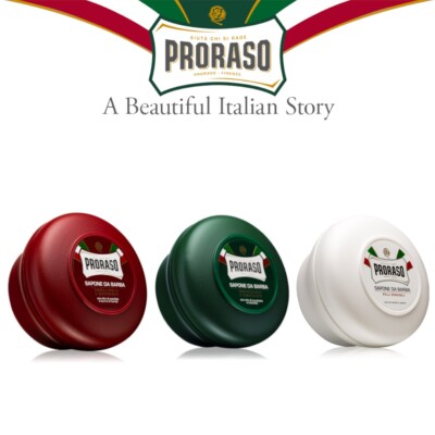 PRORASO Shaving Soap Bowl Jar Eucalyptus, Green Tea, Sandalwood, 3Pack Italy