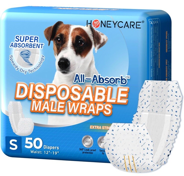 All-Absorb A26 Blue and White Small Male Dog Wrap, 50 Count