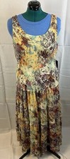 Nine West Sand Dune Boho Layered Sleeveless Summer Floral Yellow Dress Sz 14 NWT