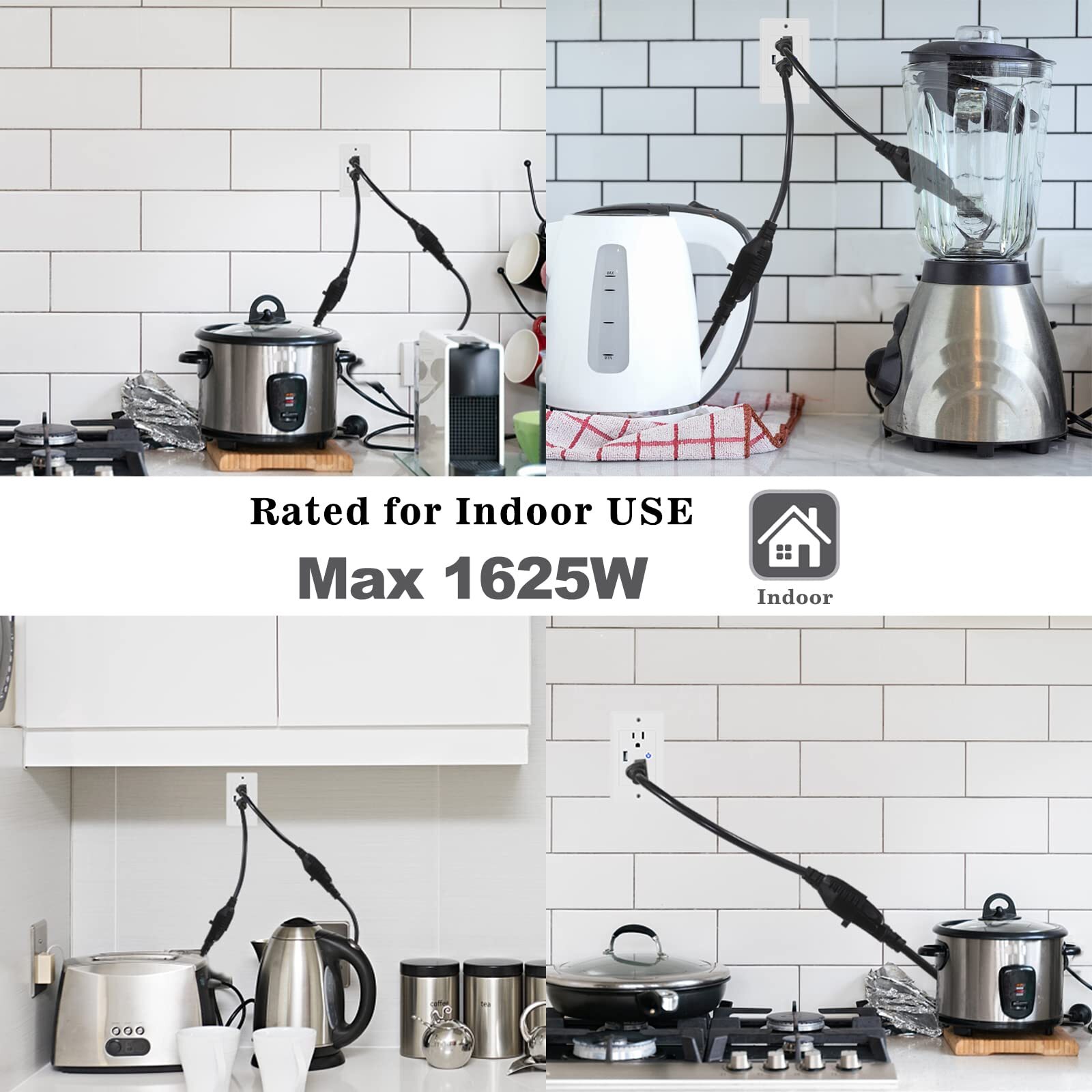 6 Pack Short 3 Prong Power Extension Cord - 6inch Black Mini Indoor Grounded ...