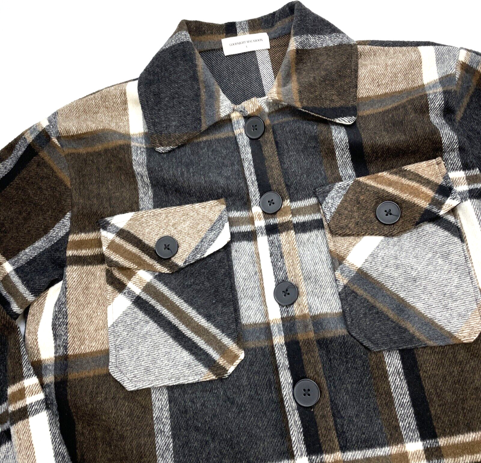 Goodnight Macaroon Abotonable Manga Larga Gruesa Chaqueta Mujer’s L Marrón Cuadros
