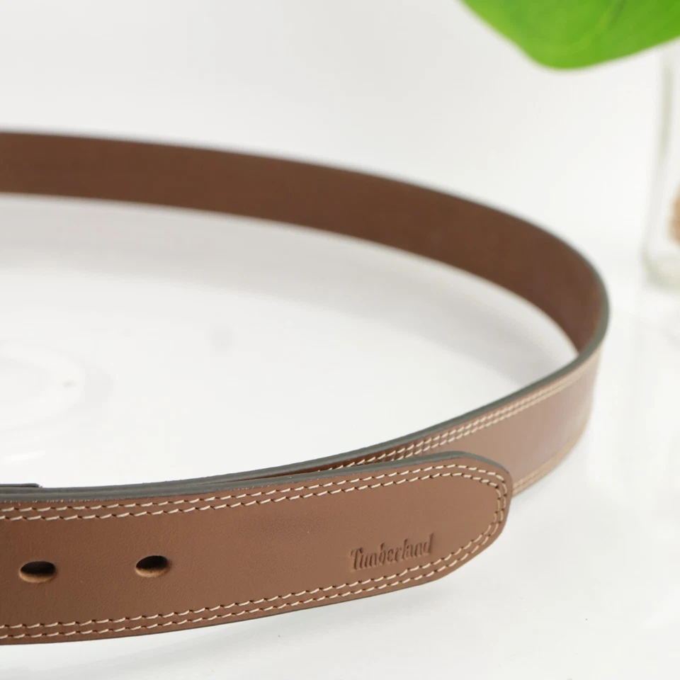Timberland Hombres Cinturón Talla 56 4XL Cuero Marrón Tostado Doble Costura Informal Trabajo Foto 3 de 4