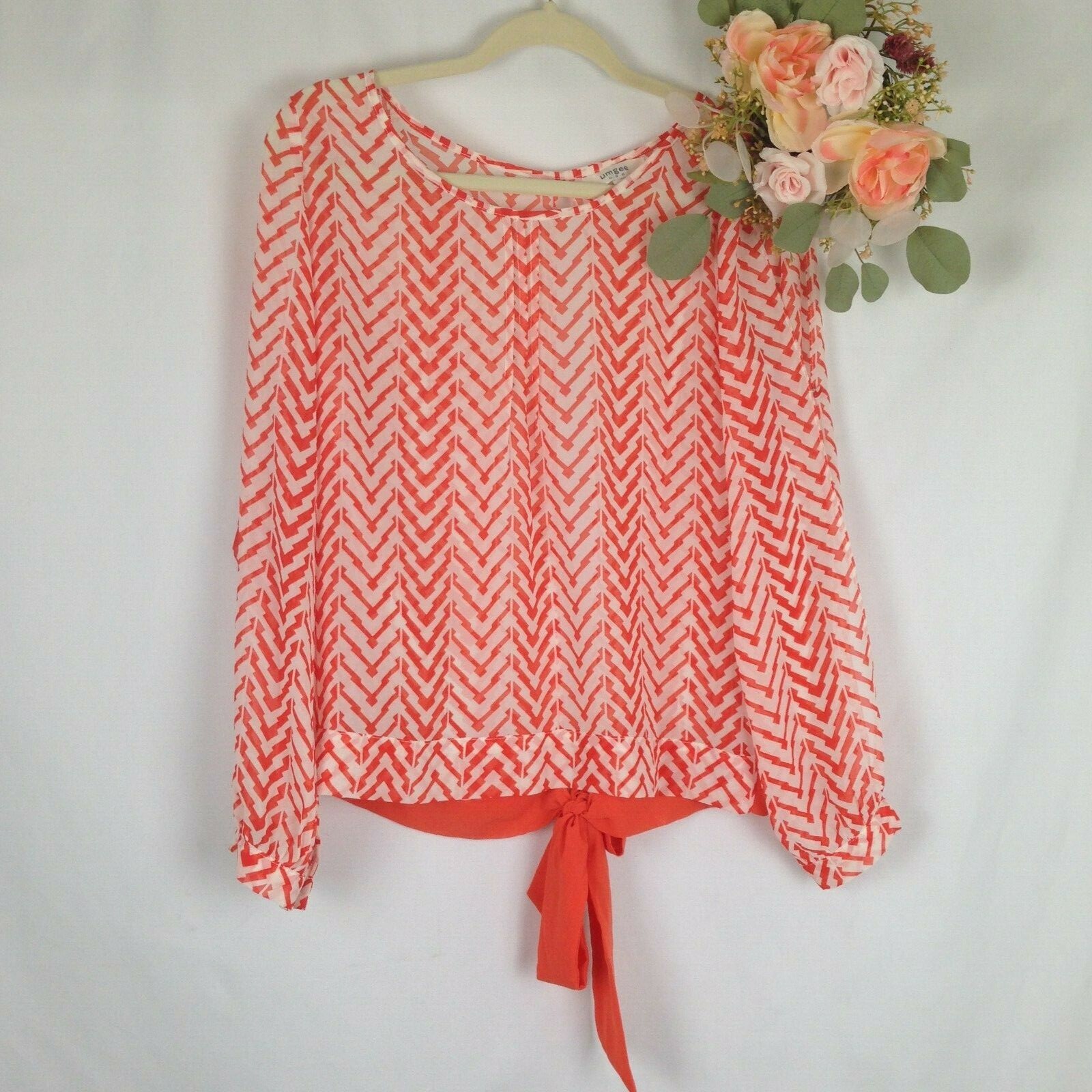 UMGEE Small White/Orange Sheer Split Back Split S… - image 1