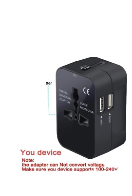 Travel Adapter International Universal 2 USB Charge Ports Converter Plug Charger