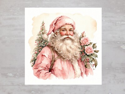 Pink Santa Rose Christmas Tree  Fabric Panel Craft Sewing Quilt Block A405
