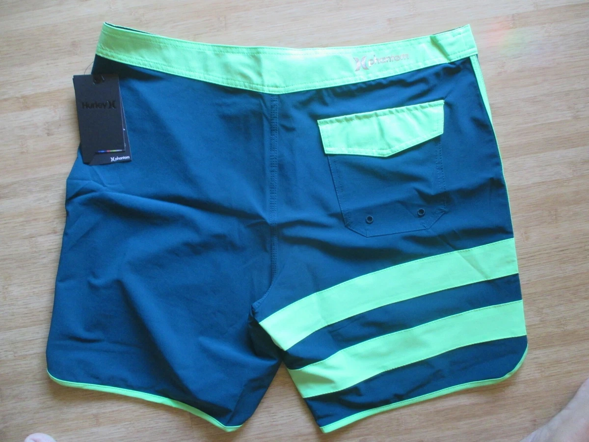 NEW* HURLEY PHANTOM BOARDSHORTS SHORTS MENS 38 Swimsuit Block Party Green  Neon